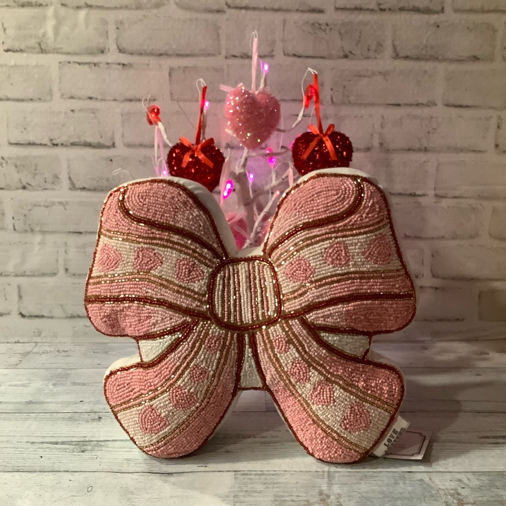 Love Letters 14in Beaded Bow Pillow